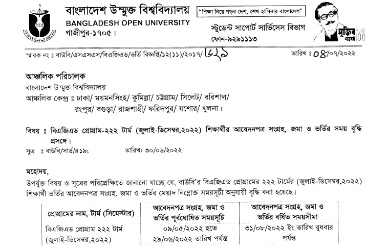 BOU BAgEd Admission Circular 2022 | BOU Bachelor of Agriculture Education Admission 1