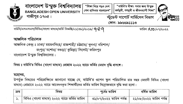 BOU BBA Admission Circular 2022 (Bangla Medium) 1